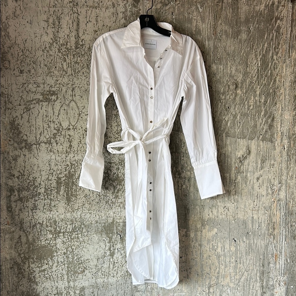 EI8HT DREAMS Women's Button Down Shirt Dress Size S/M Belted in White
